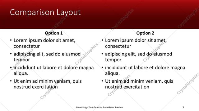 Comparison presentation slide layout