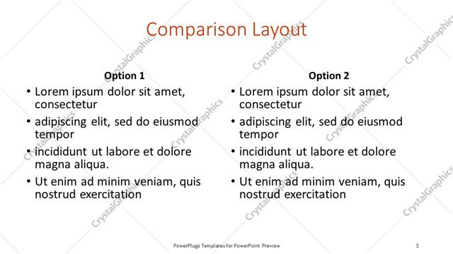 Comparison presentation slide layout