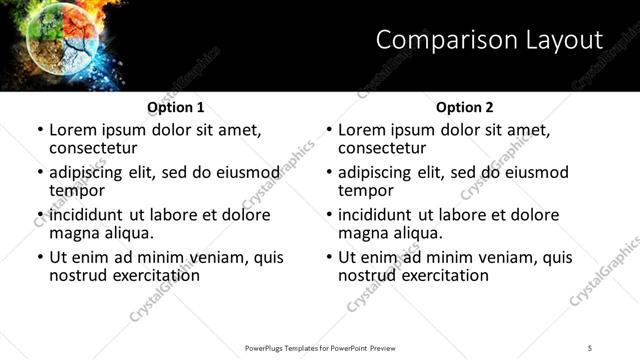 Comparison presentation slide layout