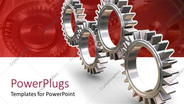  Presentation with silver - Four silver colored interlocking gears on red and white background