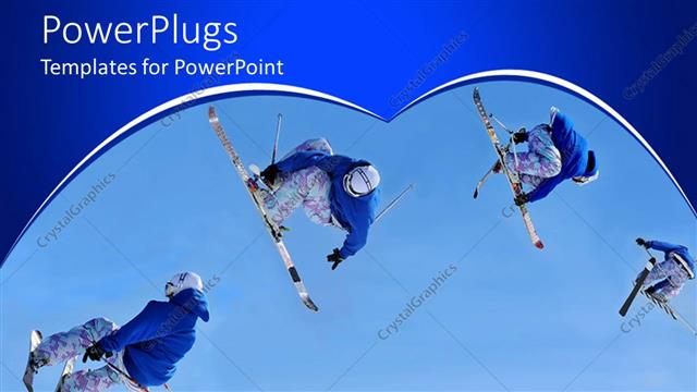  Presentation with ski - Four ski divers jumping in mid air over snow mountains