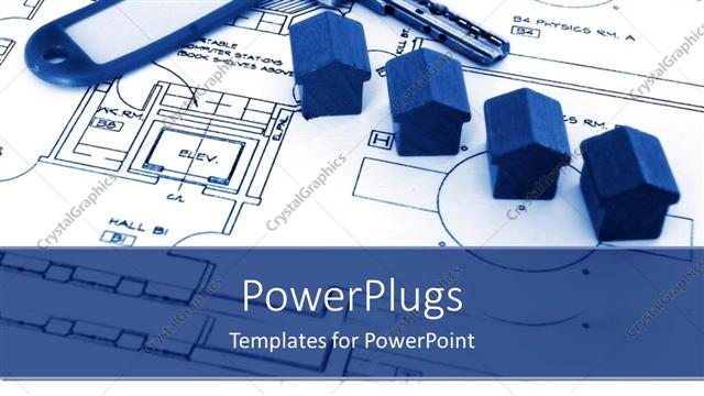  Presentation with real estate - Four small dark blue huses with a key beside