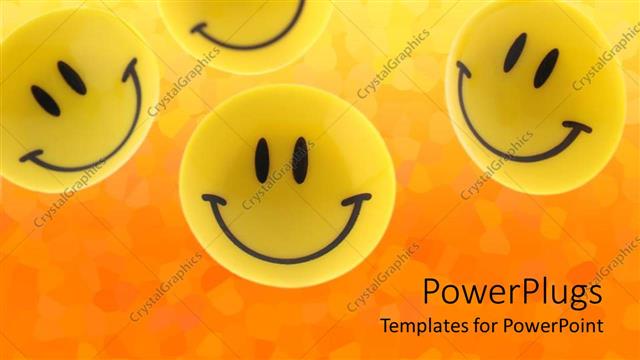 Presentation with happiness - Four smiling smileys depicting happiness on abstract background
