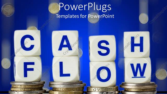  Presentation with cash - Four stacks of coins with CASH FLOW text in dies
