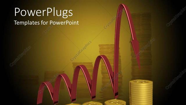  Presentation with red gold - Four stacks of gold coins with a zigzag long red arrow