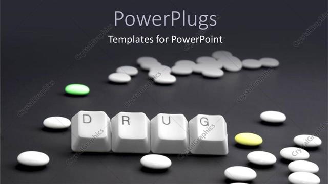  Presentation with drug - Four tabs that spell out the word 