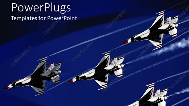  Presentation with dark - Four thunder bird jet planes on a dark blue background