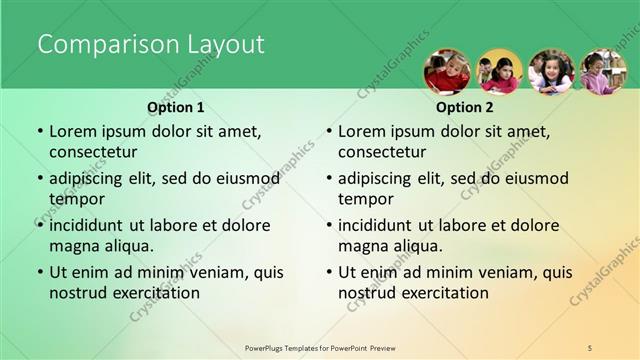 Comparison presentation slide layout