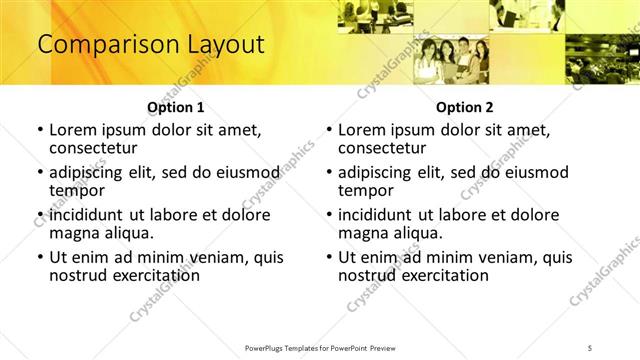 Comparison presentation slide layout