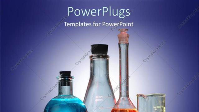  Presentation with vials - Four various lab test tubes, vials, containers with colorful chemical liquids
