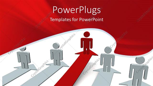 Presentation with arrows - Four white 3D human characters on arrows and?a red one leading