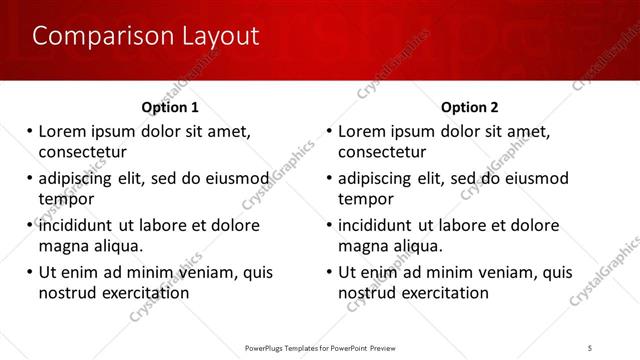 Comparison presentation slide layout