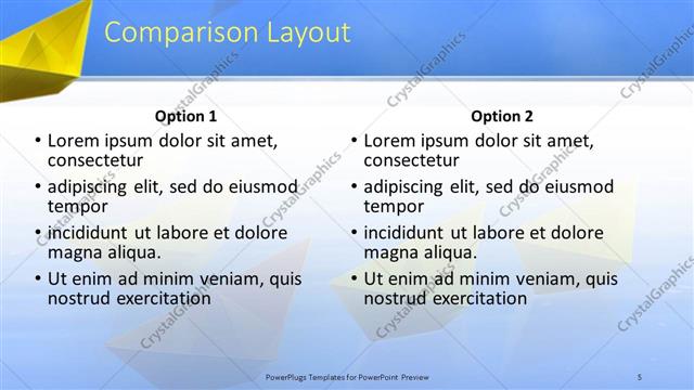 Comparison presentation slide layout