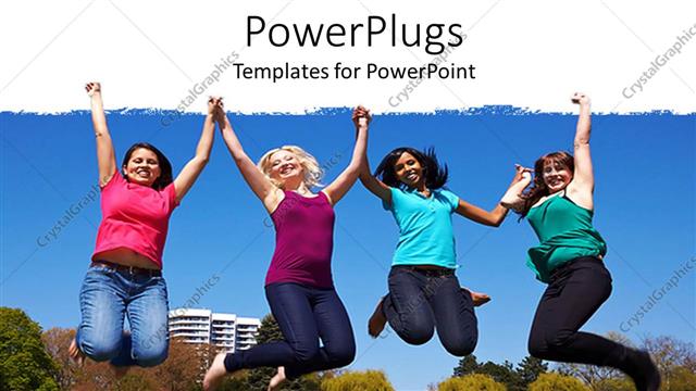  Presentation with air - Four young ladies jumping into the air in jubilation