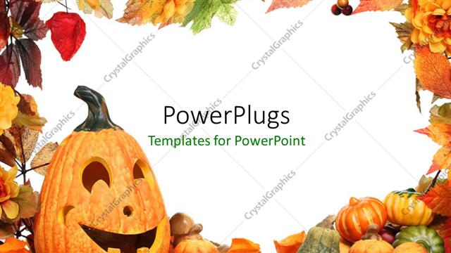  Presentation with frame - Frame with Halloween decoration using pumpkins and colorful leaves
