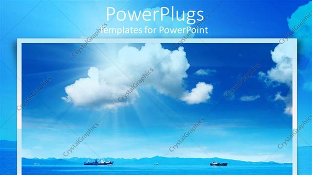  Presentation with water ocean - Framed depiction of beautiful blue sea water and two ships with bright blue sky