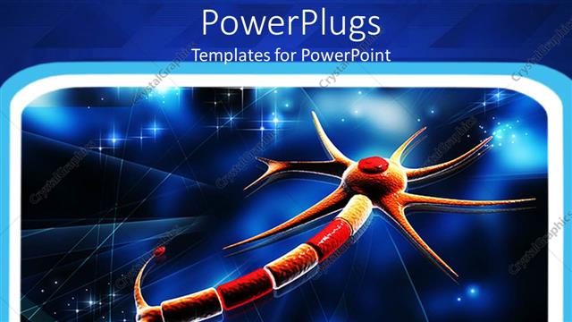  Presentation with blue orange - Framed orange and red neuron on glowing blue background