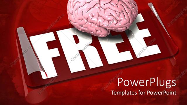  Presentation with knowledge - Free your mind metaphor with brain on top of FREE sticker, red background