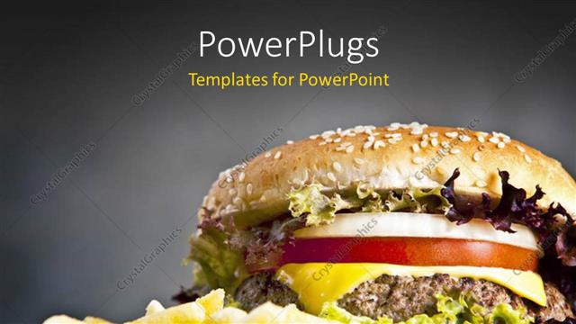  Presentation with burger fries - French fries and delicious hamburger with onion lettuce and tomato