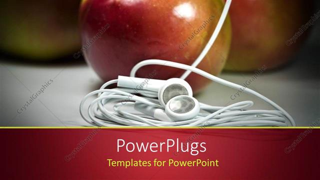  Presentation with ear - Fresh apples with white ear piece plugged in
