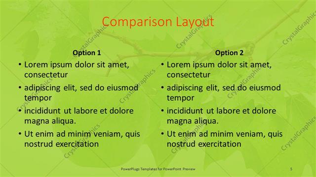 Comparison presentation slide layout