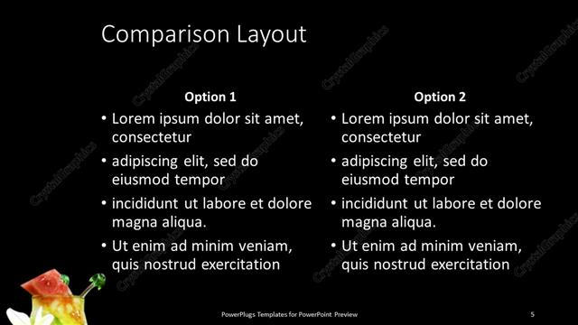 Comparison presentation slide layout