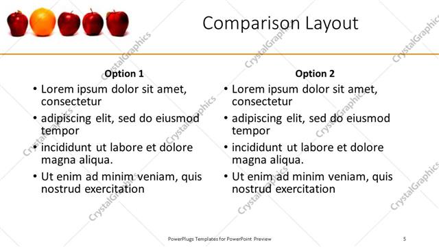Comparison presentation slide layout