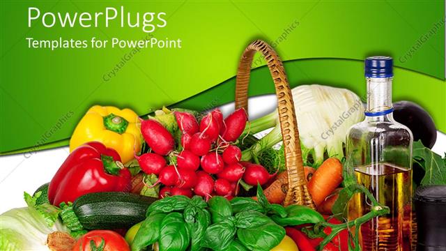  Presentation with cane - Fruits vegetables, tomatoes in cane basket with bottle of fruit extract