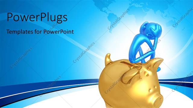  Presentation with piggy bank - Frustrated man holds head in hand over gold piggy bank