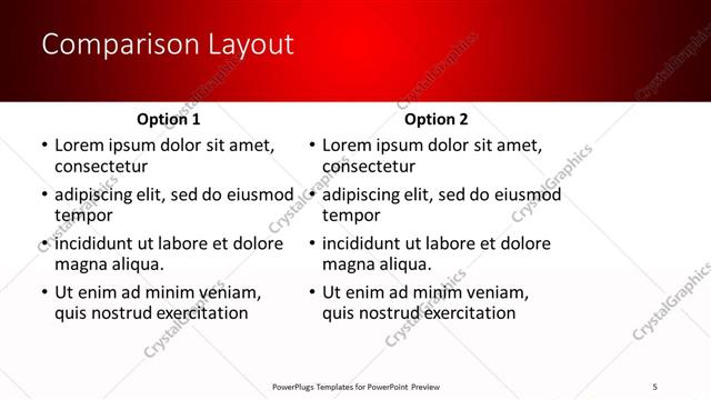 Comparison presentation slide layout