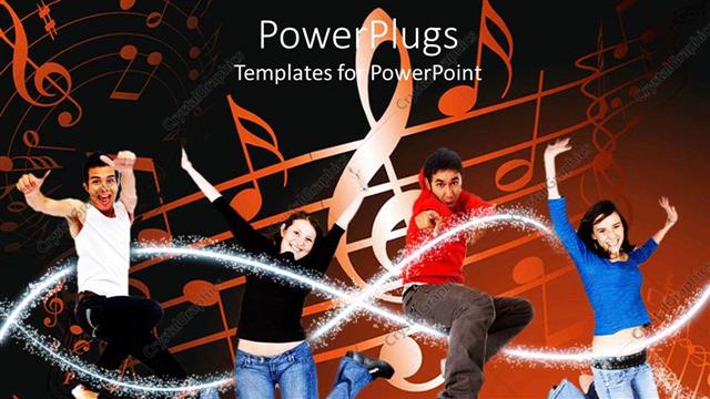  Presentation with air - Fur tenage people laughing and jumping in the air