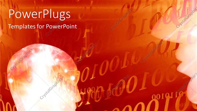  Presentation with futuristic - Futuristic depiction of human head and close-up of human head over orange background with binary codes