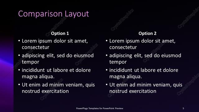 Comparison presentation slide layout