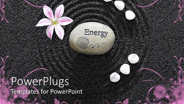  Presentation with zen stone - A garden with an energy stone in the middle of a circle create don black sand