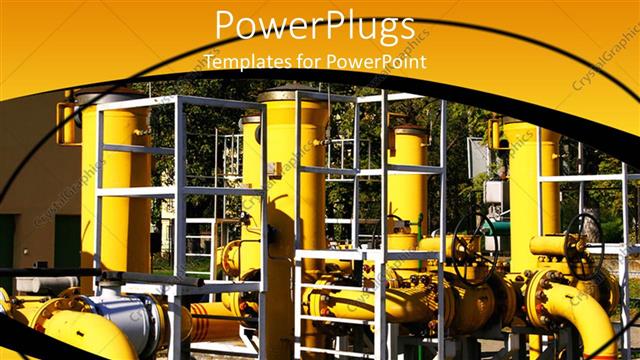  Presentation with gas - Gas pipelines, yellow pipes, close up of industrial factory plant