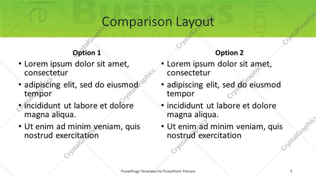 Comparison presentation slide layout