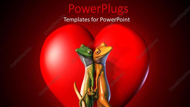 Presentation with hands heart - Geckos standing back to back holding hands and tails, red heart, love