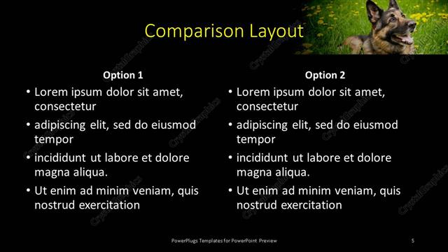 Comparison presentation slide layout