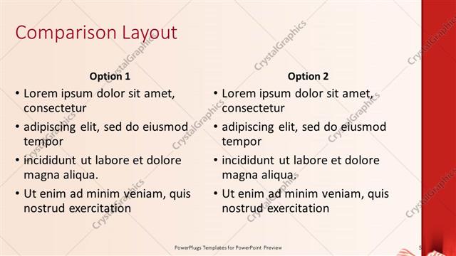 Comparison presentation slide layout