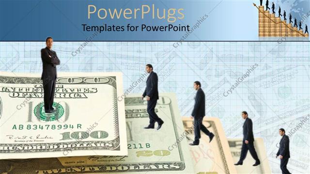  Presentation with stairs - Gigantic dollar bills forming stairs with businessmen in suits walking up