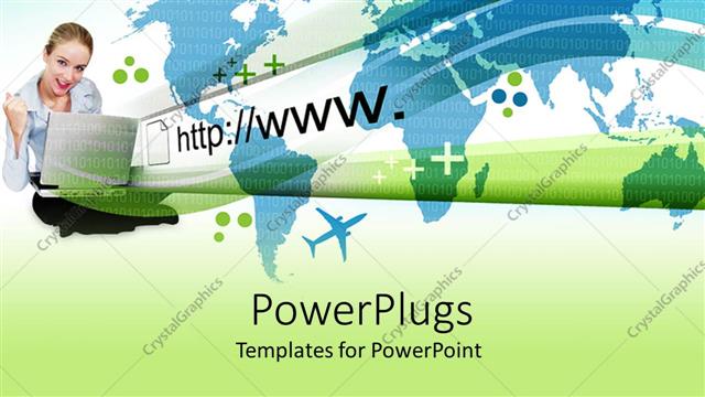  Presentation with woman business - A girl behind a laptop with a number of airplanes flying int he air