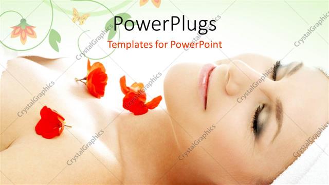 Presentation with spa concept - A girl during a spa with a number of flowers and floral background