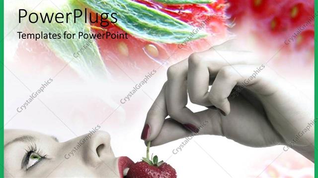  Presentation with strawberry - A girl eating the strawberry with flowers in the background