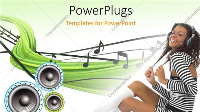  Presentation with speakers - A girl enjoying music with a number of speakers in background