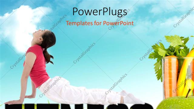  Presentation with stretch - A girl exercising and vegetables with clouds in the background