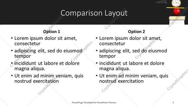 Comparison presentation slide layout