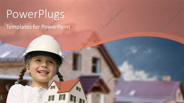  Presentation with girl model - Girl holding house 3d model with house image