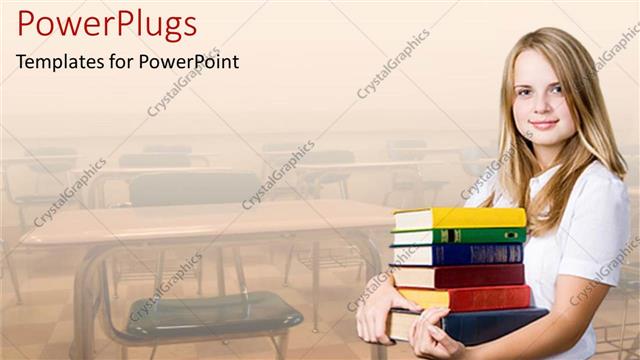  Presentation with education - A girl holding a number of books with classroom in the background