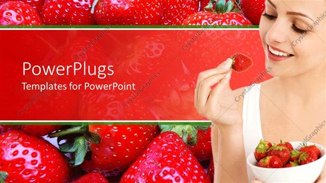  Presentation with strawberry - A girl holding the strawberry with strawberries in the background