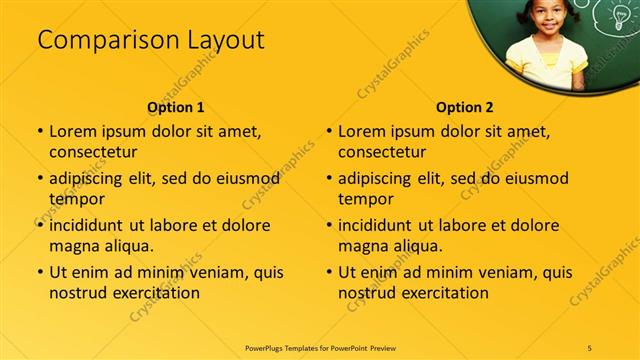 Comparison presentation slide layout